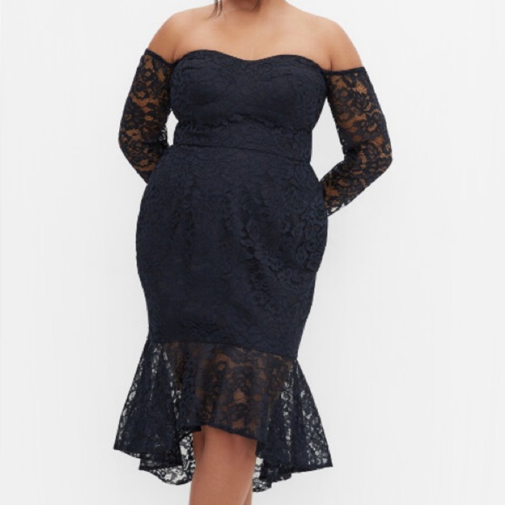 City Chic Lace Athena Dress - Navy. XL (22)